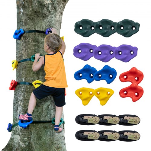 

VEVOR Ninja Baumkletterset 12 Baumklettergriffe 6 Ratschengurte Outdoor Bunt