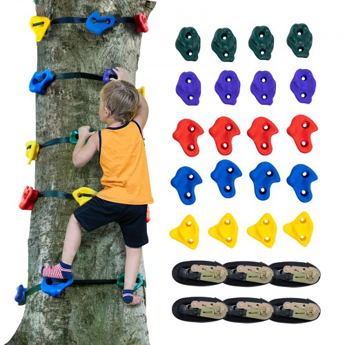 

VEVOR Ninja-Baumkletterset, 20 Baumklettergriffe und 6 Ratschengurte, große Kletterfelsen für Kinder und Erwachsene, verschiedene Farben und Formen, für Ninja-Warrior-Hindernistraining im Freien