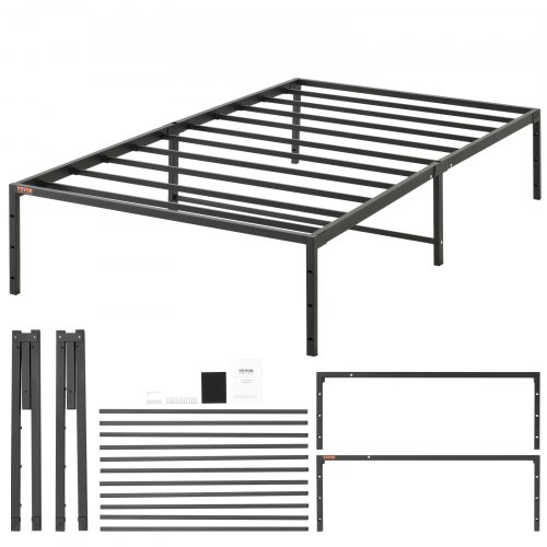 

VEVOR Plattformbett Stahllattenrost Metallbett Bettrahmen 272 kg Tragfähigkeit Bettgestell 1955 x 1040 x 360 mm Größe der eingebetteten Matratze 1905 x 990 cm Stauraum Bettrahmen Schwarz 33 cm