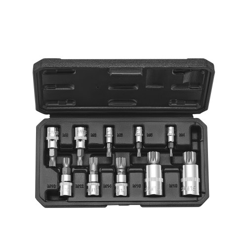 

VEVOR XZN Dreikant Spline Bit Steckschlüsselsatz, 10-teilig M4 – M18, hochwertiger Cr-V-Stahl, 1/4 Zoll, 3/8 Zoll und 1/2 Zoll Antriebe, mit verbessertem Aufbewahrungskoffer, für Automobil
