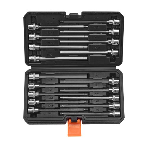 

VEVOR Extra langer Inbus-Steckschlüsselsatz 18-tlg. mit 3/8 Zoll-Antrieb, S2-Legierungsstahl & Cr-V-Stahl, Standard SAE & metrisch 1/8 Zoll-3/8 Zoll, 3-12 mm, mit verbessertem Aufbewahrungskoffer