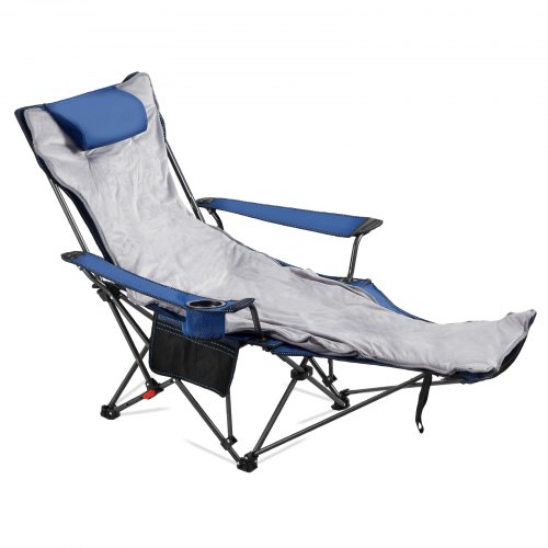 VEVOR Campingstuhl faltbar, Liegestuhl mit 4 verstellbaren Positionen, Relaxsessel Liege mit Getränkehalter, Strandstuhl mit Kopfstütze & Fußstütze, trägt 100 kg, für Outdoor Camping, blau