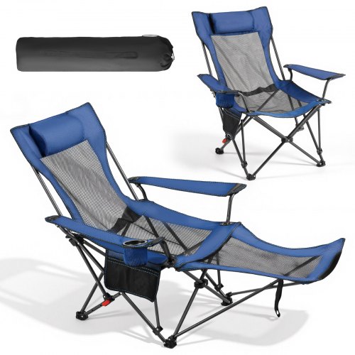 

VEVOR Campingstuhl faltbar, Liegestuhl mit 4 verstellbaren Positionen, Relaxsessel Liege mit Getränkehalter, Netz-Strandstuhl mit Kopfstütze und Fußstütze, trägt 100 kg, für Outdoor Camping, blau