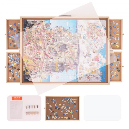 

VEVOR Klappbarer Puzzletisch Puzzle Brett 1500 Teile, Puzzle Staffelei Kiefer Tragbarer Puzzletisch, Puzzel Board mit 4 Ausziehbaren Schubladen, Puzzlespaß Spielspaß für Erwachsene & Kinder