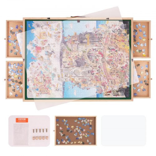 

VEVOR Klappbarer Puzzletisch Puzzle Brett 1500 Teile, Puzzle Staffelei Höhenverstellbarer Kiefer Puzzletisch Kipptisch, Puzzel Board mit 4 Ausziehbaren Schubladen, Spielspaß für Erwachsene & Kinder