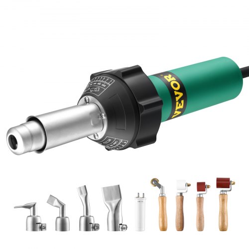 

VEVOR Heißluft-Kunststoffschweißgerät, 1600 W Heißluftpistole, 50–600 °C PVC TPO Vinyl Schweißbrenner, Hot Air Welder Set mit 9 Zubehörteilen – 4 Düsen und 4 Nahtrollen für PP/PE/PVC-Platten