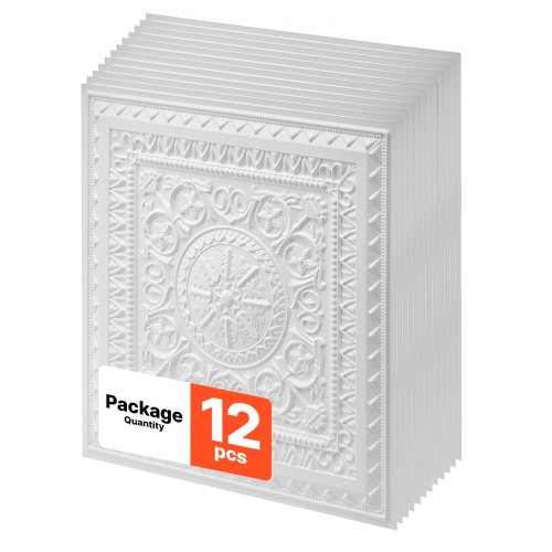 Dalle de plafond VEVOR PVC 605x605 mm Lot de 12 Panneaux 3D Relief Géométrique Blancs