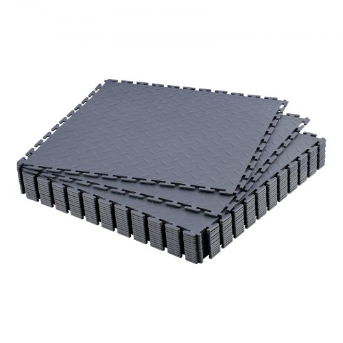 

VEVOR PVC Garagenboden, 16er-Pack 513x513x5 mm, Werkstattboden, Industrieboden, Klick Verlegung, rutschfeste PVC-Matten mit Diamantplatte für Werkstatt, Lager, Werkzeugraum, Graphitgrau