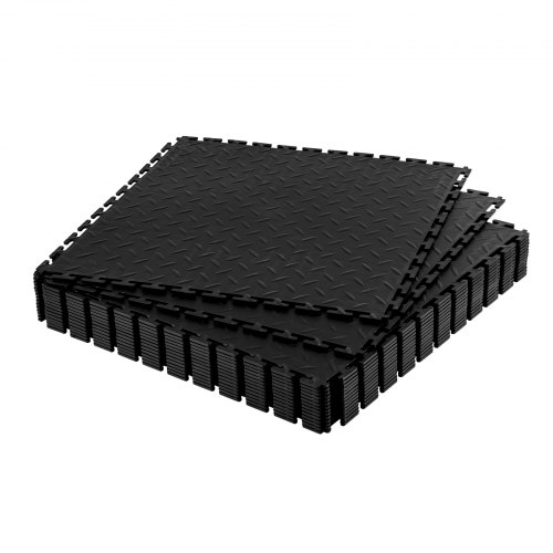 VEVOR PVC Garagenboden, 16er-Pack 513x513x5 mm, Werkstattboden, Industrieboden, Klick Verlegung, rutschfeste PVC-Matten mit Diamantplatte für Werkstatt, Lager, Werkzeugraum, Schwarz