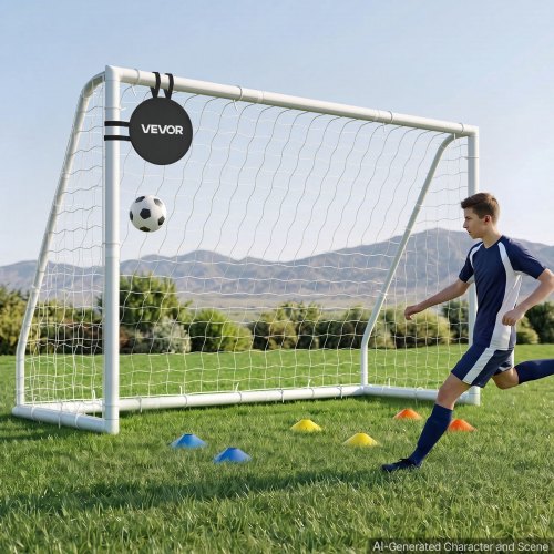 VEVOR Fußballtor 300 x 200 cm Tragbares PVC Outdoor-Soccertor mit PE-Netz, für Gärten, Parks und Schulen, Wetterfest, mit Bodenankern, Zielscheibe, 600D-Oxford-Tasche und Stabilität bei über 110 km/h