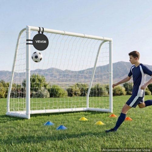 VEVOR Fußballtor 244 x 182 cm Tragbares PVC Outdoor-Soccertor mit PE-Netz, für Gärten, Parks und Schulen, Wetterfest, mit Bodenankern, Zielscheibe, 600D-Oxford-Tasche und Stabilität bei über 110 km/h