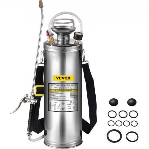 VEVOR Drucksprüher 10L Edelstahl Sprühgerät Gartenspritze mit Ventil und Manometer geeignet für Haus, Garten, Touristenfahrzeuge, Spezialfahrzeuge Schiffe, Fahrzeugreinigung, Teppichreinigung