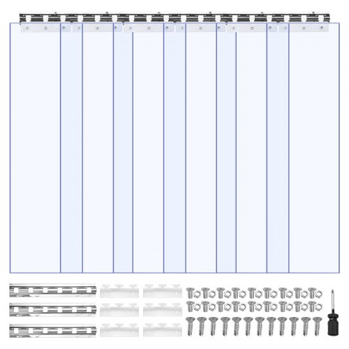 VEVOR Streifenvorhang, 213,4 cm Höhe x 96,5 cm Breite, 0,2 cm Dicke, 6 Stück transparenter PVC-Streifen-Türvorhang, Gefrierschrankvorhang, Kunststoff-Türstreifen für begehbare Gefrierschränke, Kühlschränke und Lagertüren, mit 50 % Überlappung