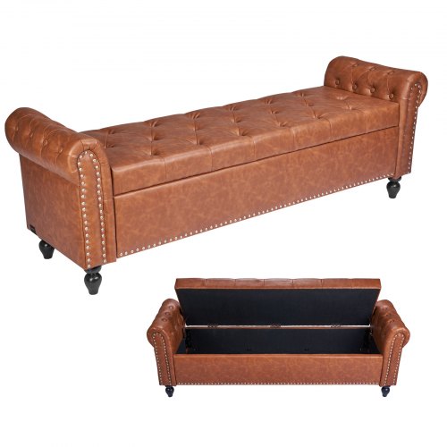 VEVOR Sitzbank Ottomane mit Knopfheftung und Armlehnen Sitzhocker Braun 166cm