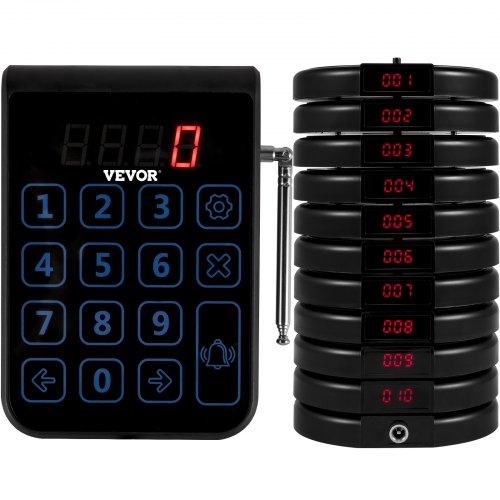 

VEVOR 10 Pager System Kundenrufsystem Aufruf Kunde Tastatur 999 Kanäle Wireless Rufsystem Restaurant 3 Anrufmodi 10 Stunden für Restaurant Essen Truck Food Court Snack, Kontaktloses Anstehen, Hotel