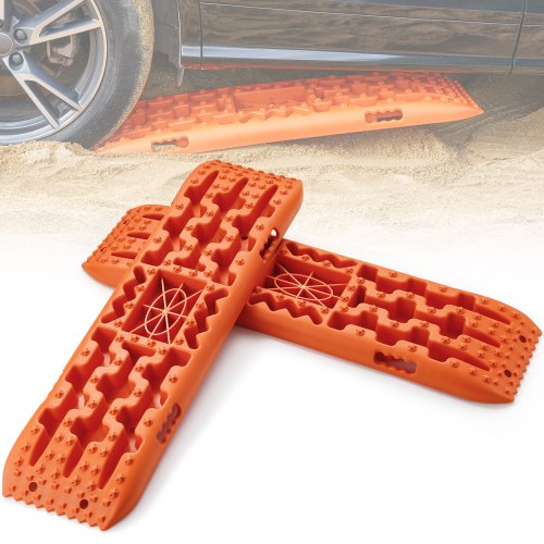 VEVOR 10 TONNEN Traktionsbretter mit PP-Material, Bergungsbretter für Geländefahrzeuge/Autos/Pickups/SUVs/Wohnmobile, Paar Reifen-Traktionsmatten auf Schnee, Sand, Schlamm und losem Untergrund, Aufbewahrungstasche, lang, orange