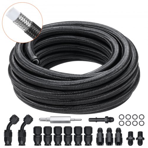 

VEVOR 6-AN-Kraftstoffleitungssatz, 762 cm Kraftstoffschlauchsatz, 5/16"-Nylon-Edelstahl-Geflecht-Kraftstoffleitungs-Öl-/Gas-/Diesel-Schlauchendstück-Anschlusssatz 15-teiliger Drehgelenk-Adaptersatz