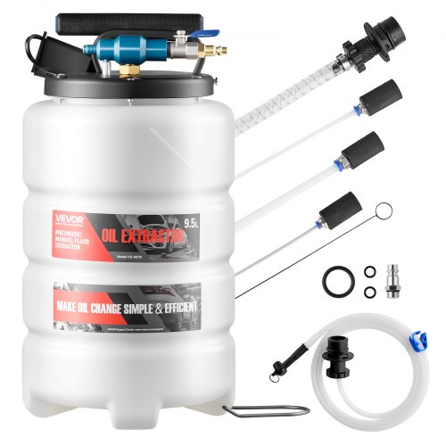 VEVOR Ölabsaugpumpe 9,5 L, Pneumatisch/Manuell, Transferpumpe mit Schlauch & drei Verlängerungsrohren, Ölwechselpumpe mit PE-Tank,  Flüssigkeitsabsauger, Ölpumpe für Autos, Rasenmäher, Boote