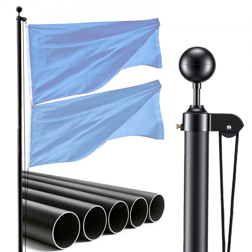 

VEVOR Fahnenmast 6 m, Mehrteiliges Flaggenmast-Set für den Außenbereich, Extra Dicke Aluminium-Fahnenstange mit PVC-Bodenhülse, Ideal für Garten, Private & Gewerbliche Nutzung, Schwarz