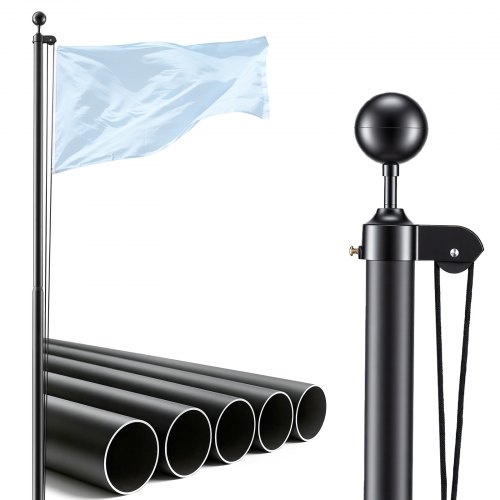 

VEVOR Fahnenmast 9,14 m, Mehrteiliges Flaggenmast-Set für den Außenbereich, Extra Dicke Aluminium-Fahnenstange mit PVC-Bodenhülse, Ideal für Garten, Private & Gewerbliche Nutzung, Schwarz