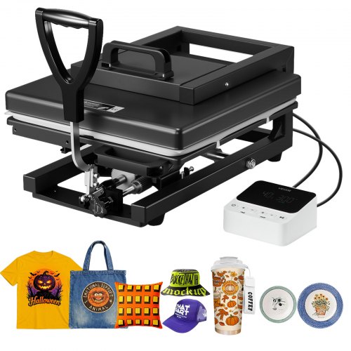 VEVOR Transferpresse 38 x 38 cm 5 in 1 Multifunktion, schnelles & gleichmäßiges Aufheizen, Heißpressmaschine Sublimationspresse Hitzepresse für T-Shirts/Tassen/Becher/Kappen/Teller, schwarz