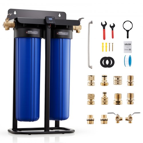 VEVOR Deionisiertes Wassersystem für Autowäsche 1250 L, Wasserdeionisierer für Autowäsche mit Dualen 4L Gemischten DI-Harz-Filterkartuschen, Deionized Autowaschanlage mit Standfuß & Bypass-Ventil