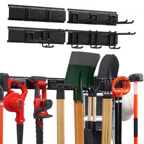 VEVOR Gerätehalter Wandhalterung Werkzeughalter 1676,4mm 363kg Tragkraft, Zur Wandmontage, Kohlenstoffstahl, 4 Schienen & 10 Haken, Mit Schrauben & Dübeln, Werkzeugorganizer für Garage Keller Garten