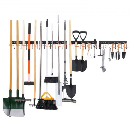 VEVOR Gerätehalter Wandhalterung Werkzeughalter 1727,2mm 204kg Tragkraft, Zur Wandmontage, Kohlenstoffstahl, 4 Schienen & 44 Haken, Mit Schrauben & Dübeln, Werkzeugorganizer für Garage Keller Garten