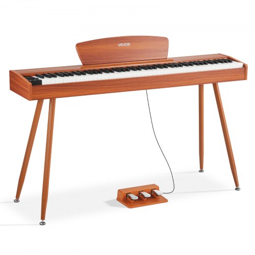 VEVOR Digitalpiano, 88 Tasten vollgewichtet anschlagdynamisch, E-Piano-Tastatur mit Notenständer, Dreifachpedal, Netzteil, 280 Töne, unterstützt kabellose Verbindung, für Anfänger, Holzfarbe