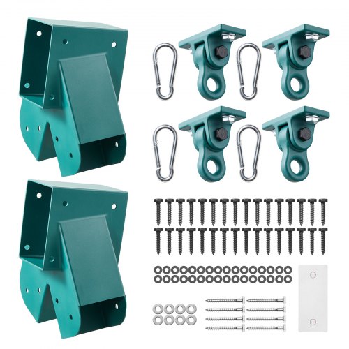 VEVOR 6 Stk. Schaukelhalterung Set, Schaukelbefestigungssatz inkl. 2 A-Form Schaukelverbinder für 94x144mm Balken 94x94mm Beine & 4 567kg Schaukelhaken, Befestigungsmaterial für Schaukel Outdoor, Grün