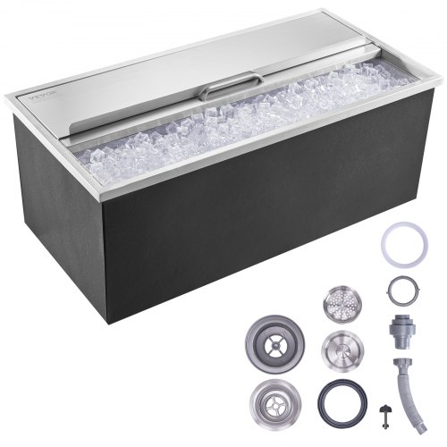 

VEVOR 95,66 L Drop-in-Eisbox, 913 x 456 x 358 mm Edelstahl-Eiskühler, Kommerzieller Eisbehälter mit Schiebedeckel, Eingebaute Eisspeichertruhe, Abflussrohr & Ablassstopfen im Lieferumfang Enthalten