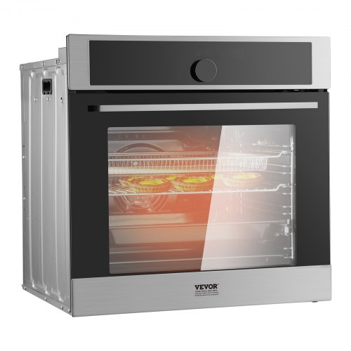 

VEVOR Einzel-Wandofen, 24" elektrischer Einbau-Wandofen mit 16 Kochfunktionen, 2,68 Kubikfuß elektrische Wandöfen, schnelles Aufheizen auf 200°C in 5 Min., 3550 W Elektroofen mit Backrost und Backblech, Küche