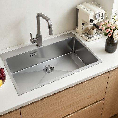 

VEVOR Einbauspüle Einzelbecken, 85 x 45 x 19 cm, Edelstahl-Küchenspüle im Landhausstil, Küchenspüle für Geschirr, Wohnmobil, Vorbereitungsküche, Waschküche und Bar, Spülbecken mit Siebkorb