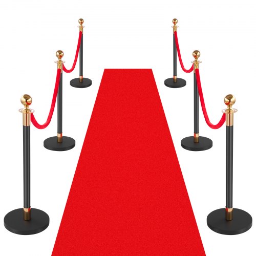 VEVOR Absperrpfosten 6-teilig, Personenleitsystem Set mit Rotem Teppich (10 m) & 4 Roten Samtseilen (1,5 m), Absperrständer mit Nachfüllbarem Sockel für Konzerte Ausstellungen Hotels Kinos (Schwarz)