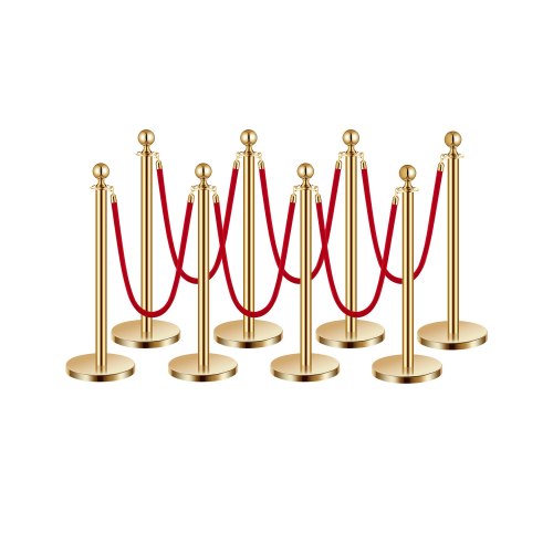 

VEVOR Absperrpfosten Absperrung (8 Stk.) zur Steuerung von Menschenmengen mit 6 roten Samtseilen (1,5 m lang), Absperrständer aus Edelstahl mit nachfüllbarem Sockel für Ausstellungen Golden