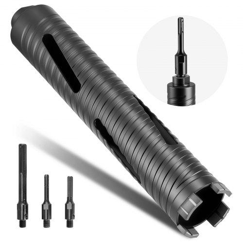 

VEVOR Kernbohrer Bohrkrone φ 51 mm 241 mm Bohrtiefe, M16 Innengewinde, Trocken-Diamantkernbohrer Kernlochbohrer mit 3 Adaptern Pilotbohrer Sechskantschlüssel für Stahlbeton Ziegel Mauerwerk