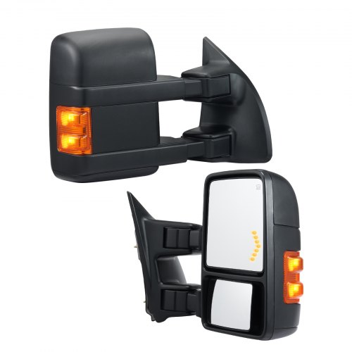 

VEVOR Abschleppspiegel, linkes und rechtes Paar für 2008-2016 Ford F250 F350 F450 F550, elektrisch beheizt mit Signallicht, planes und konvexes Glas, manuell steuerbares Teleskop-Klappsystem, Heizung und Abtauung, schwarz