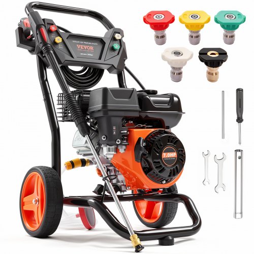 VEVOR Gas-Hochdruckreiniger, 3400 PSI 2,6 GPM, gasbetriebener Hochdruckreiniger mit Aluminiumpumpe, Spritzpistole und Verlängerungsstab, 5 Schnellanschlussdüsen, zum Reinigen von Autos, Häusern