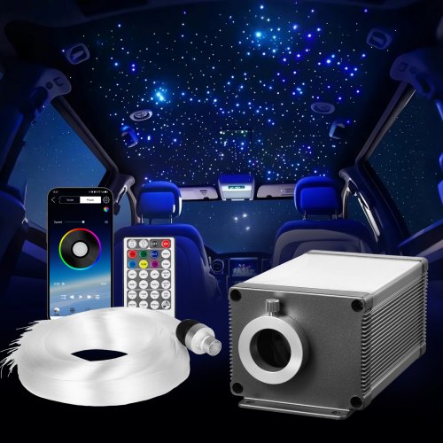 VEVOR Sternenhimmel Auto, 550 Stk., 16 W, Glasfaser-Sternen-Deckenlichter fürs Auto, Bluetooth-App, Fernbedienung, Soundaktivierung, RGBW-Lichtmotor, für Dekoration im Schlafzimmer zu Hause