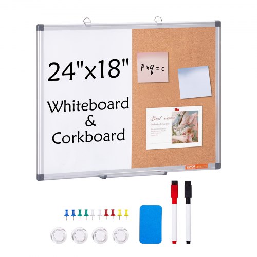 

VEVOR 24"x18" Whiteboard & Korktafel-Kombination mit Aluminiumrahmen – 2-in-1 magnetische, trocken abwischbare Pinnwand zur Wandmontage – Ideal für Schule, Zuhause, Büro
