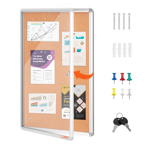 VEVOR 36"x24" geschlossene Korktafel mit Aluminiumrahmen – abschließbares Schwarzes Brett mit Acryltür und 2 Schlüsseln – wetterfeste Wandvitrine für Schule, Zuhause, Büro