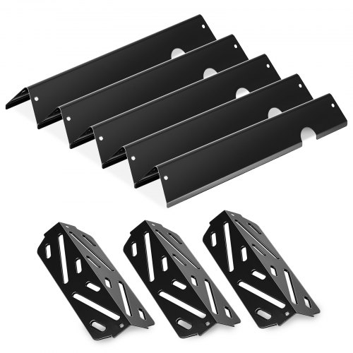 

VEVOR 5 Flavorizer Bars (435 mm) + 3 Heizplatten (318 mm), Aromaschienen Flammenverteiler für Weber Genesis ll 310 315 335 340, E/S 325s, ES/SX 325s, E/S 335, EX/SX/EPX-335 Grills, dickere Heizplatte