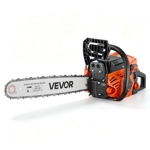 VEVOR benzinekettingzaag 508 mm 62 cc 2,7 kW 2-taktmotor, voor houtbewerking, boomkap, snoeien, 11.500 tpm, snelheidsgesynchroniseerde choke, antisliphandgreep en twee brandstoftanks.