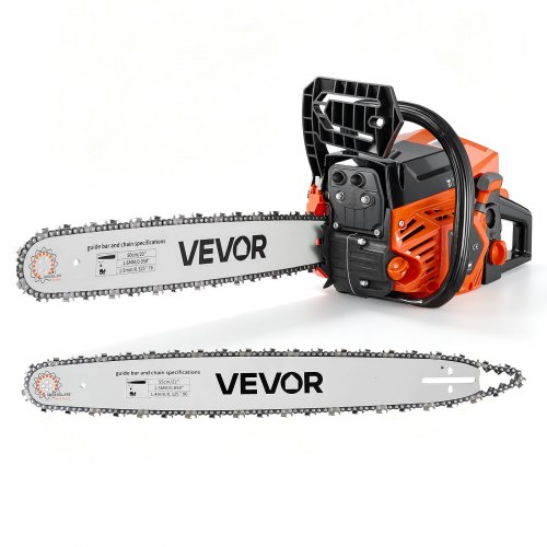 VEVOR benzinekettingzaag 508 & 558,8 mm 62 cc kettingzaag 2,7 kW 2-taktmotor, voor houtbewerking, boomkap, opruimwerkzaamheden, 11.500 tpm, snelheidsafhankelijke choke, antisliphandgreep, twee brandstoftanks