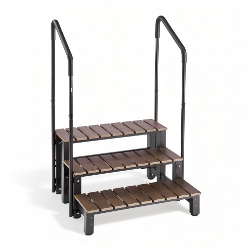 VEVOR Treppe für Whirlpools mit Handläufen 3-stufig 82 cm Breite Stufe, Geeignet für Aufstell-/Aufblaspools, Wohnmobile, Terrassen und Decks, Ruschfeste Stufe aus Stahlkonstruktion mit HIPS-Gestell