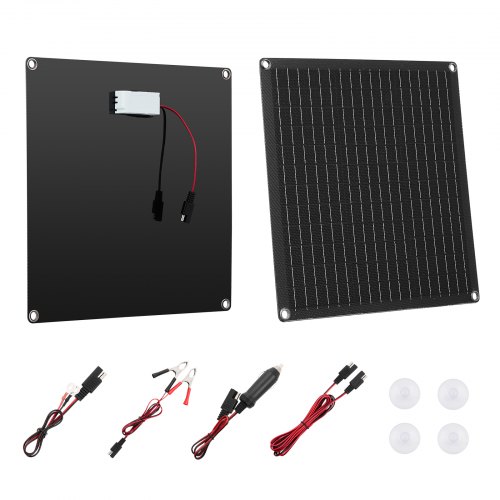 

VEVOR 12V Monokristallines Solarpanel-Kit 20 W, Batterieladegerät mit integriertem Smart Controller & 3 Verbindungskabeln, tragbar für Wohnmobil, Auto, Motorrad, Boot, Van, Camper