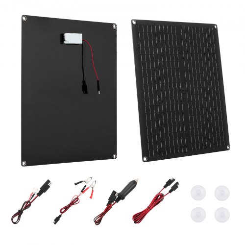 VEVOR 30 W 12 V Solarpanel-Batterieladegerät, Monokristallines Solarpanel-Kit mit integriertem Smart Controller & 3 Verbindungskabeln, tragbar für RV, Auto, Motorrad, Boot, Van, Camper