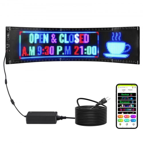 

VEVOR Programmierbares LED-Schild, P5-Vollfarb-LED-Scrolling-Panel, DIY-Anzeigetafel mit Benutzerdefiniertem Textanimationsmuster, Bluetooth-App-Steuerung, Nachrichten-Ladenschild 83,5 x 20 cm