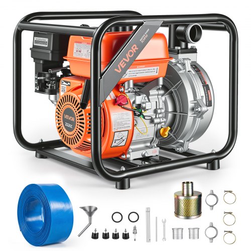 VEVOR Benzin Wasserpumpe 49,9 m Förderhöhe, Schmutzwasserpumpe 6 PS, Tragbare Motorpumpe, Benzinmotor mit 762 cm Auslassschlauch, Gusseisenlaufrad, Gartenpumpe für Bewässerung, Teiche & Pools