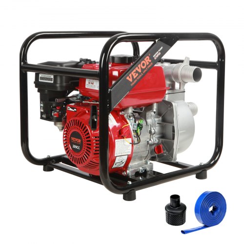 VEVOR Benzin Motorpumpe, 50 mm, 7 PS, 45 m, Hub, 7 m Saugkraft, 4-Takt gasbetriebene Schmutzwasserpumpe, tragbarer Hochdruck mit 7,6 m Schlauch für Bewässerungspool, EPA-zertifiziert